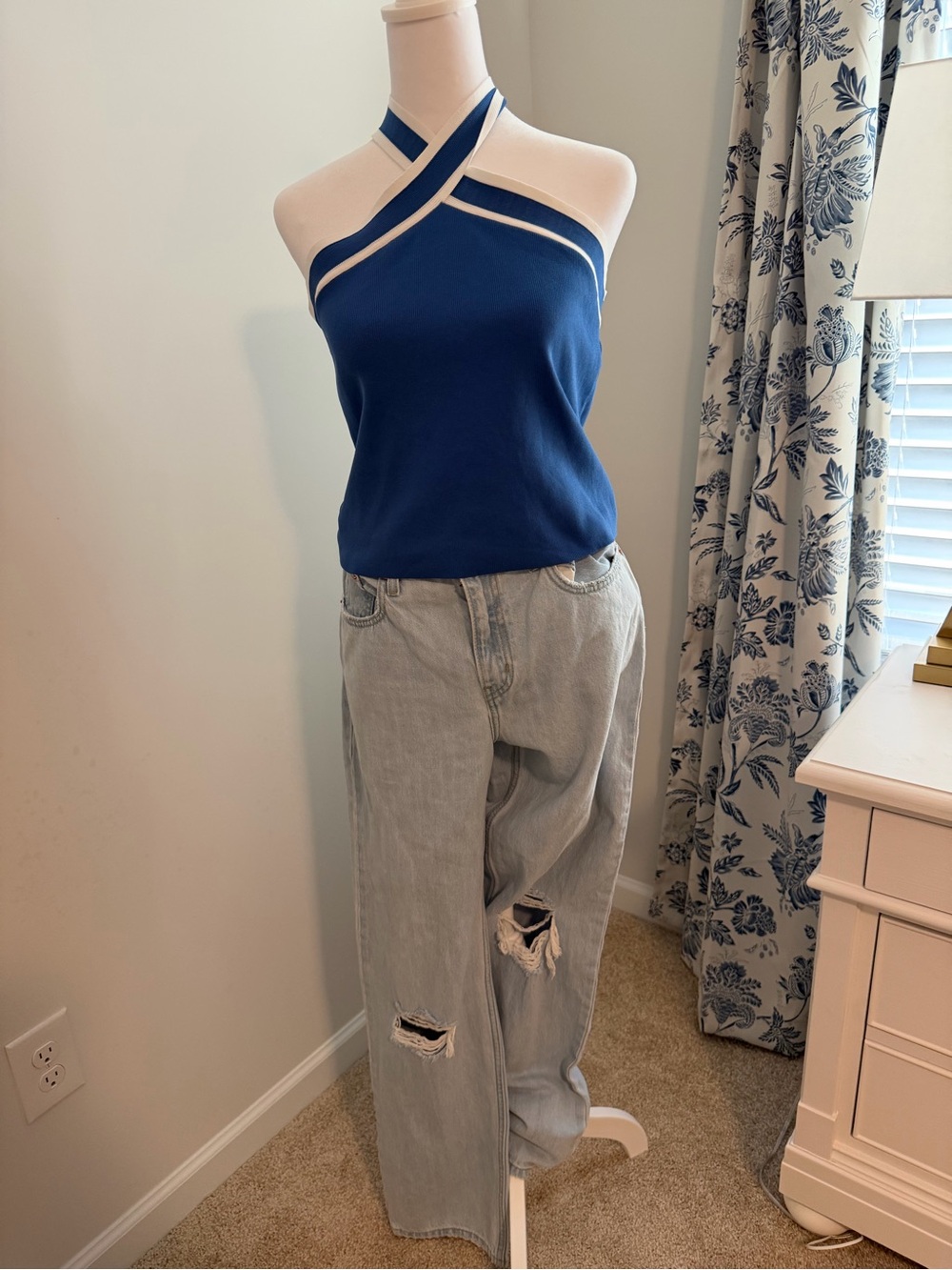 Sincerely Jules Blue Tank Top with White Trim